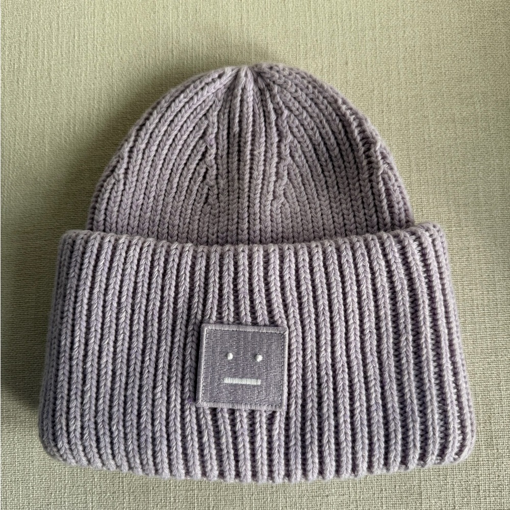 Acne Gray Ribbed Knit Beanie